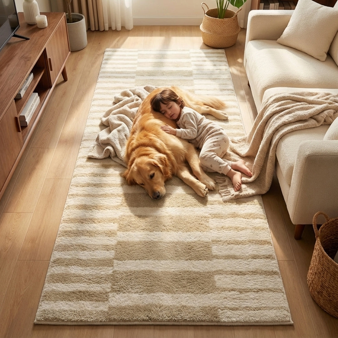 Muddy Mat Muddy Carpet Creamline Washable Area Rugs for Living Room, Bedroom & Dining Room – Modern Soft Low Pile Non Slip Carpet – Pet Friendly Waterproof Foldable Rugs for Home