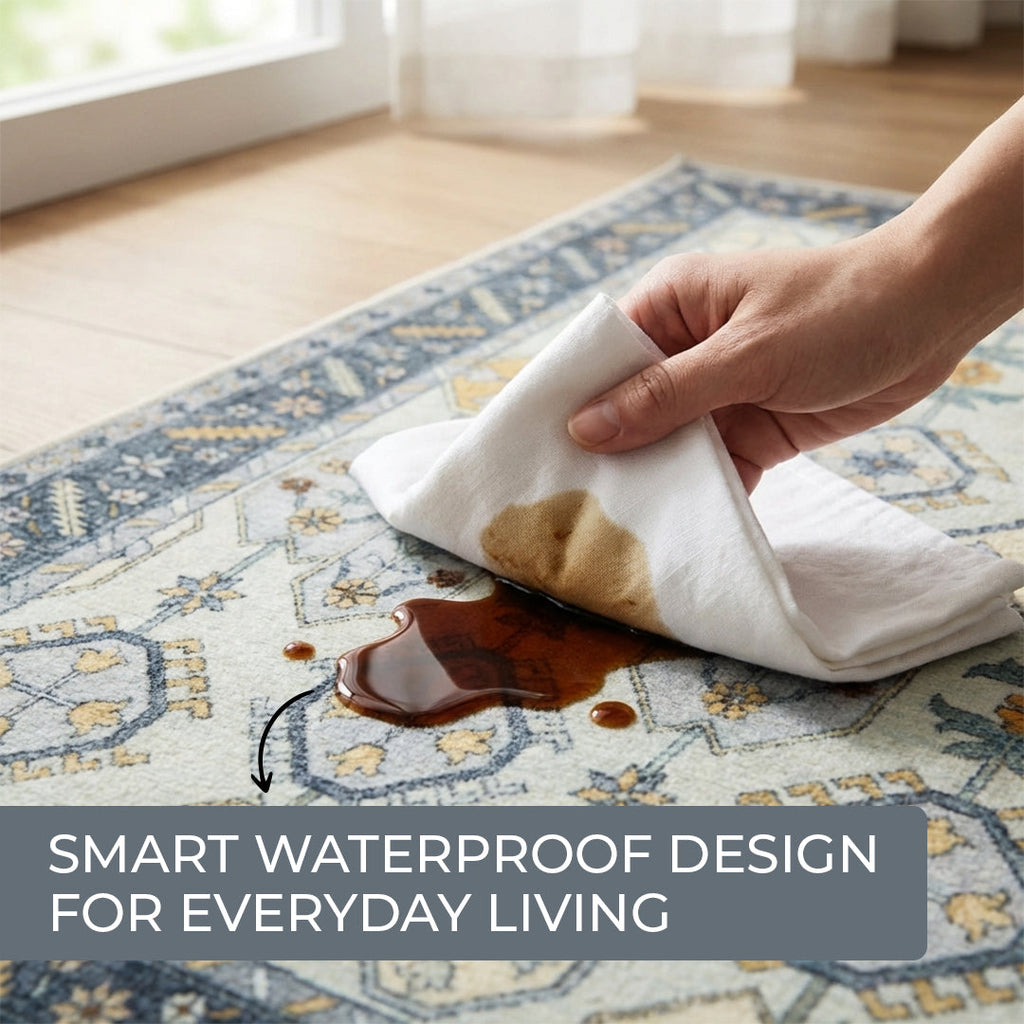 Muddy Mat Muddy Carpet Celeste Washable Area Rugs for Living Room, Bedroom & Dining Room – Modern Soft Low Pile Non Slip Carpet – Pet Friendly Waterproof Foldable Rugs for Home