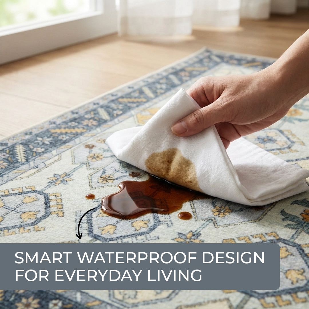 Muddy Mat Muddy Carpet Celeste Washable Area Rugs for Living Room, Bedroom & Dining Room – Modern Soft Low Pile Non Slip Carpet – Pet Friendly Waterproof Foldable Rugs for Home