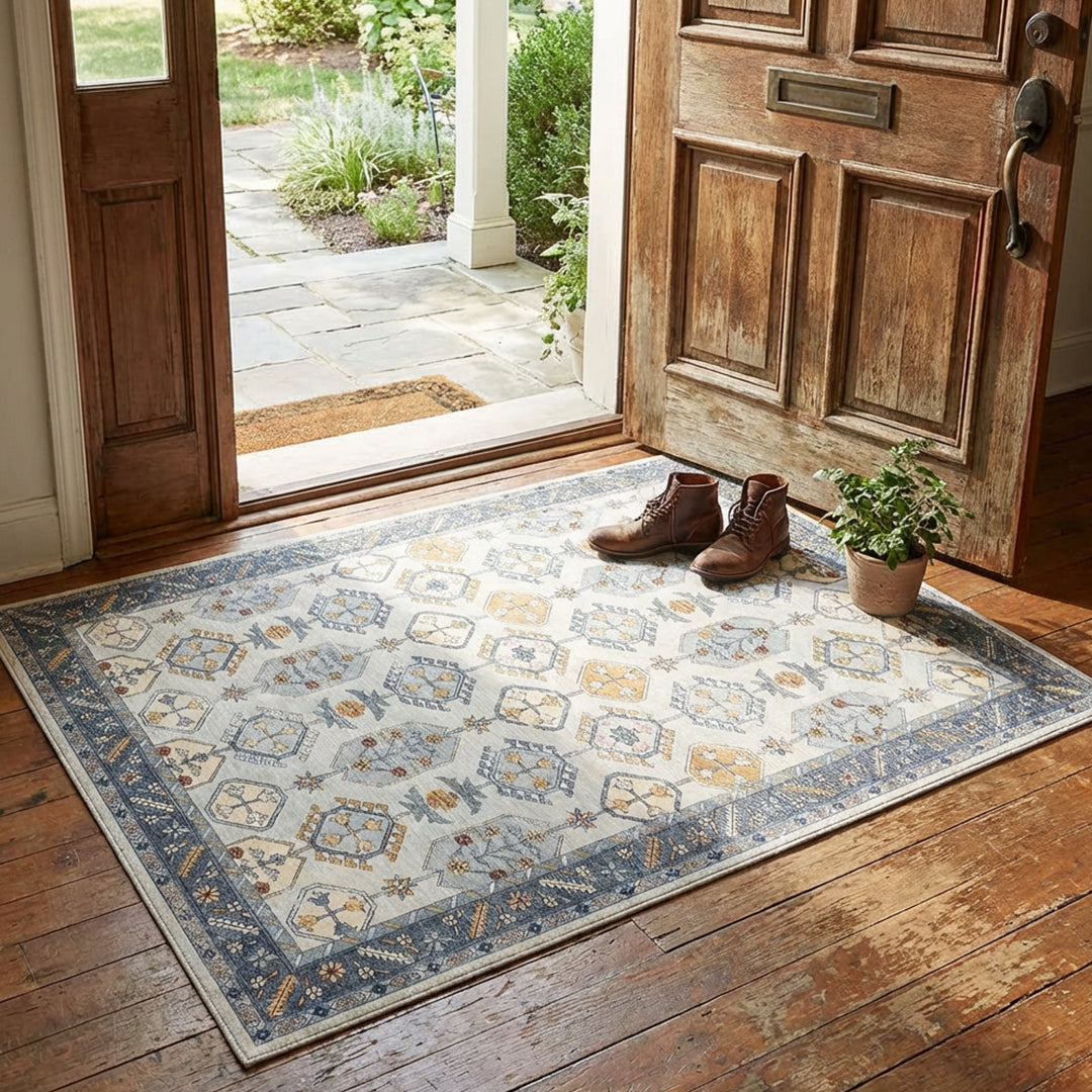 Muddy Mat Muddy Carpet Celeste Washable Area Rugs for Living Room, Bedroom & Dining Room – Modern Soft Low Pile Non Slip Carpet – Pet Friendly Waterproof Foldable Rugs for Home