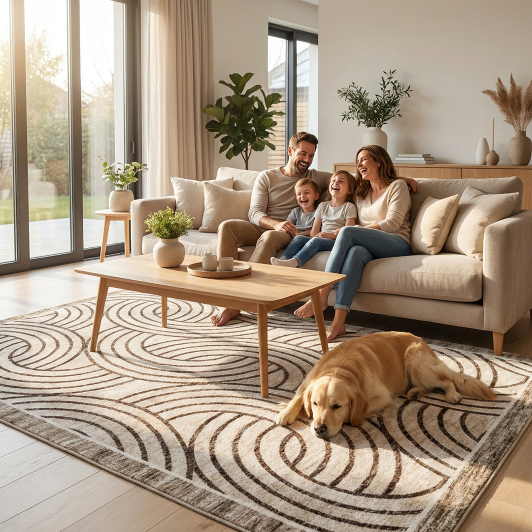 Muddy Mat Muddy Carpet Orbit Washable Area Rugs for Living Room, Bedroom & Dining Room – Modern Soft Low Pile Non Slip Carpet – Pet Friendly Waterproof Foldable Rugs for Home