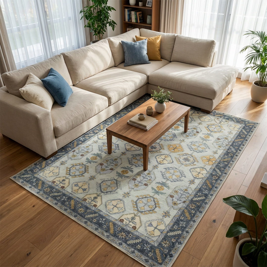 Muddy Mat Muddy Carpet Celeste Washable Area Rugs for Living Room, Bedroom & Dining Room – Modern Soft Low Pile Non Slip Carpet – Pet Friendly Waterproof Foldable Rugs for Home
