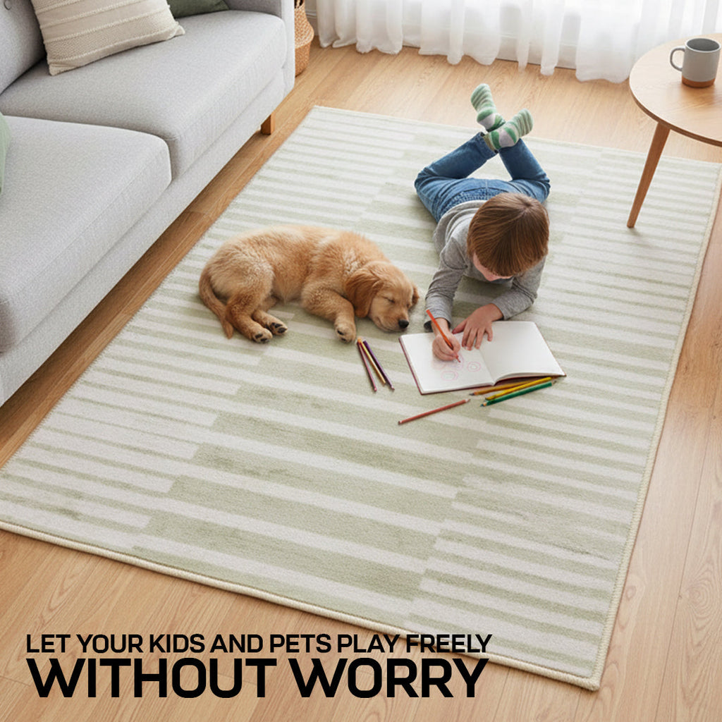 Muddy Mat Muddy Carpet Creamline Washable Area Rugs for Living Room, Bedroom & Dining Room – Modern Soft Low Pile Non Slip Carpet – Pet Friendly Waterproof Foldable Rugs for Home