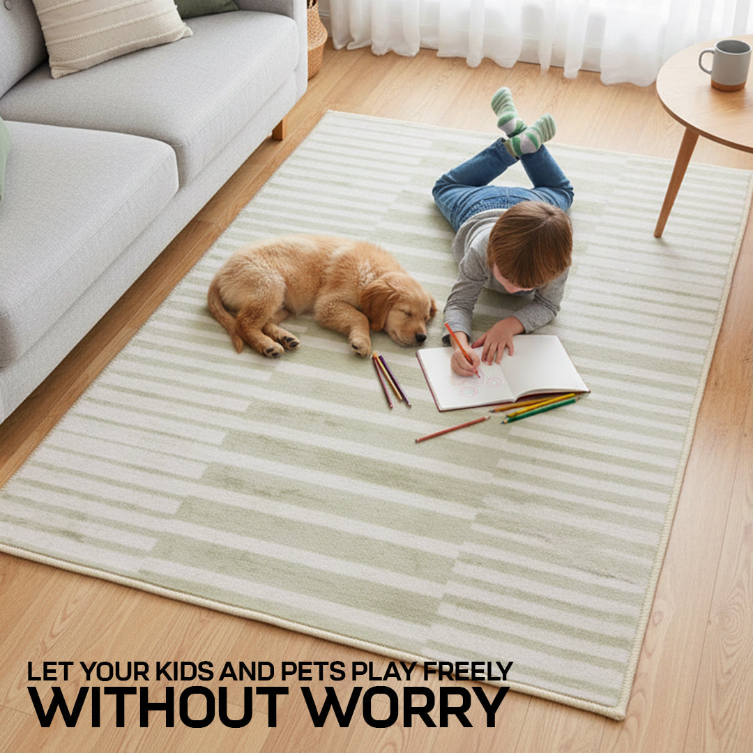 Muddy Mat Muddy Carpet Creamline Washable Area Rugs for Living Room, Bedroom & Dining Room – Modern Soft Low Pile Non Slip Carpet – Pet Friendly Waterproof Foldable Rugs for Home