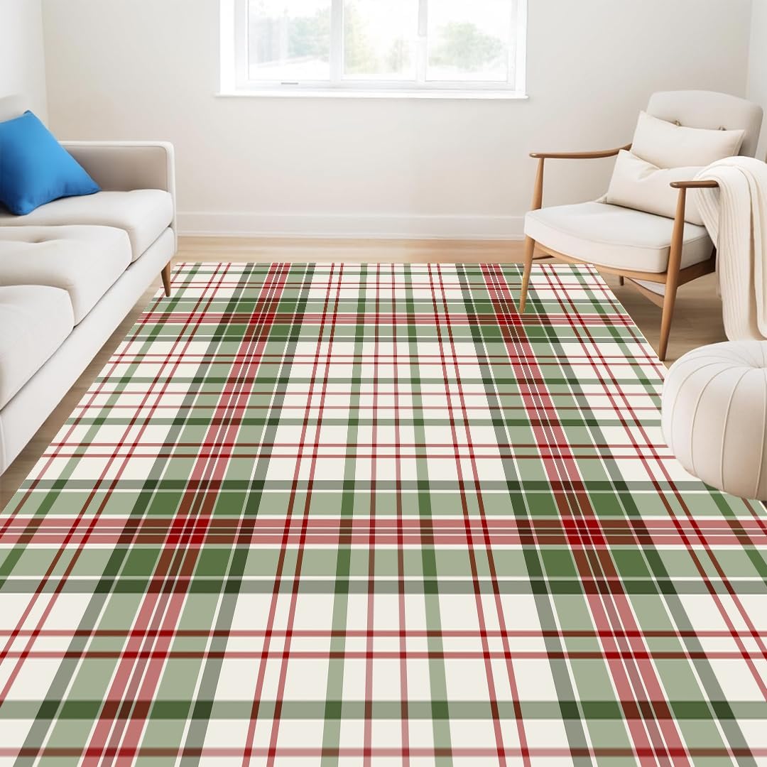 Muddy Mat Muddy Carpet Plaid Washable Area Rugs for Living Room, Bedroom & Dining Room – Modern Soft Low Pile Non Slip Carpet – Pet Friendly Waterproof Foldable Rugs for Home
