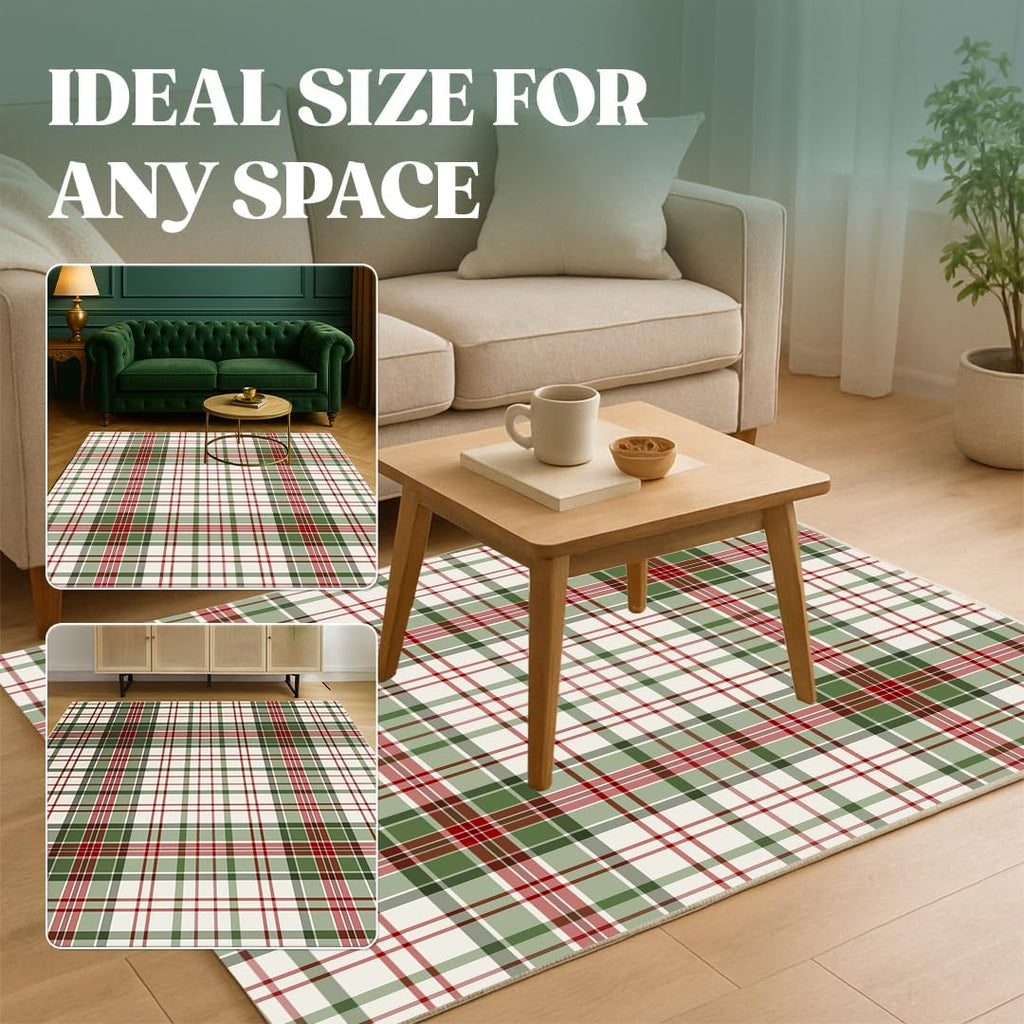 Muddy Mat Muddy Carpet Plaid Washable Area Rugs for Living Room, Bedroom & Dining Room – Modern Soft Low Pile Non Slip Carpet – Pet Friendly Waterproof Foldable Rugs for Home