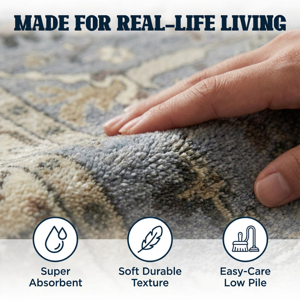 Muddy Mat Muddy Carpet Duskfall Washable Area Rugs for Living Room, Bedroom & Dining Room – Modern Soft Low Pile Non Slip Carpet – Pet Friendly Waterproof Foldable Rugs for Home