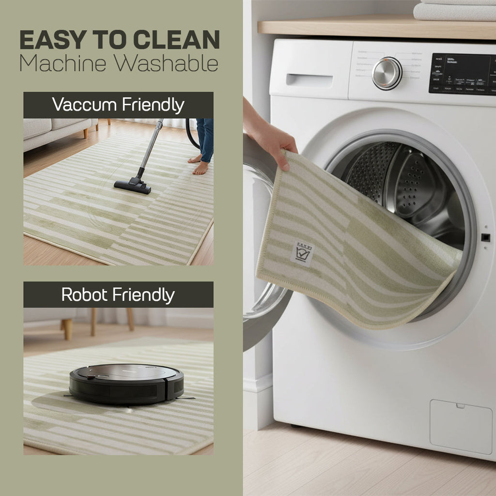 Muddy Mat Muddy Carpet Creamline Washable Area Rugs for Living Room, Bedroom & Dining Room – Modern Soft Low Pile Non Slip Carpet – Pet Friendly Waterproof Foldable Rugs for Home