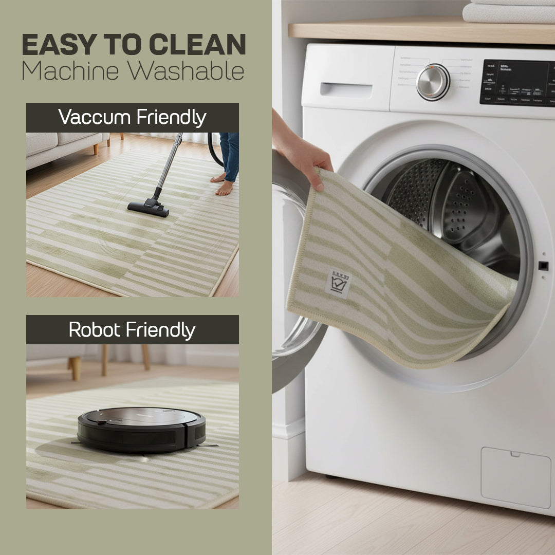 Muddy Mat Muddy Carpet Creamline Washable Area Rugs for Living Room, Bedroom & Dining Room – Modern Soft Low Pile Non Slip Carpet – Pet Friendly Waterproof Foldable Rugs for Home