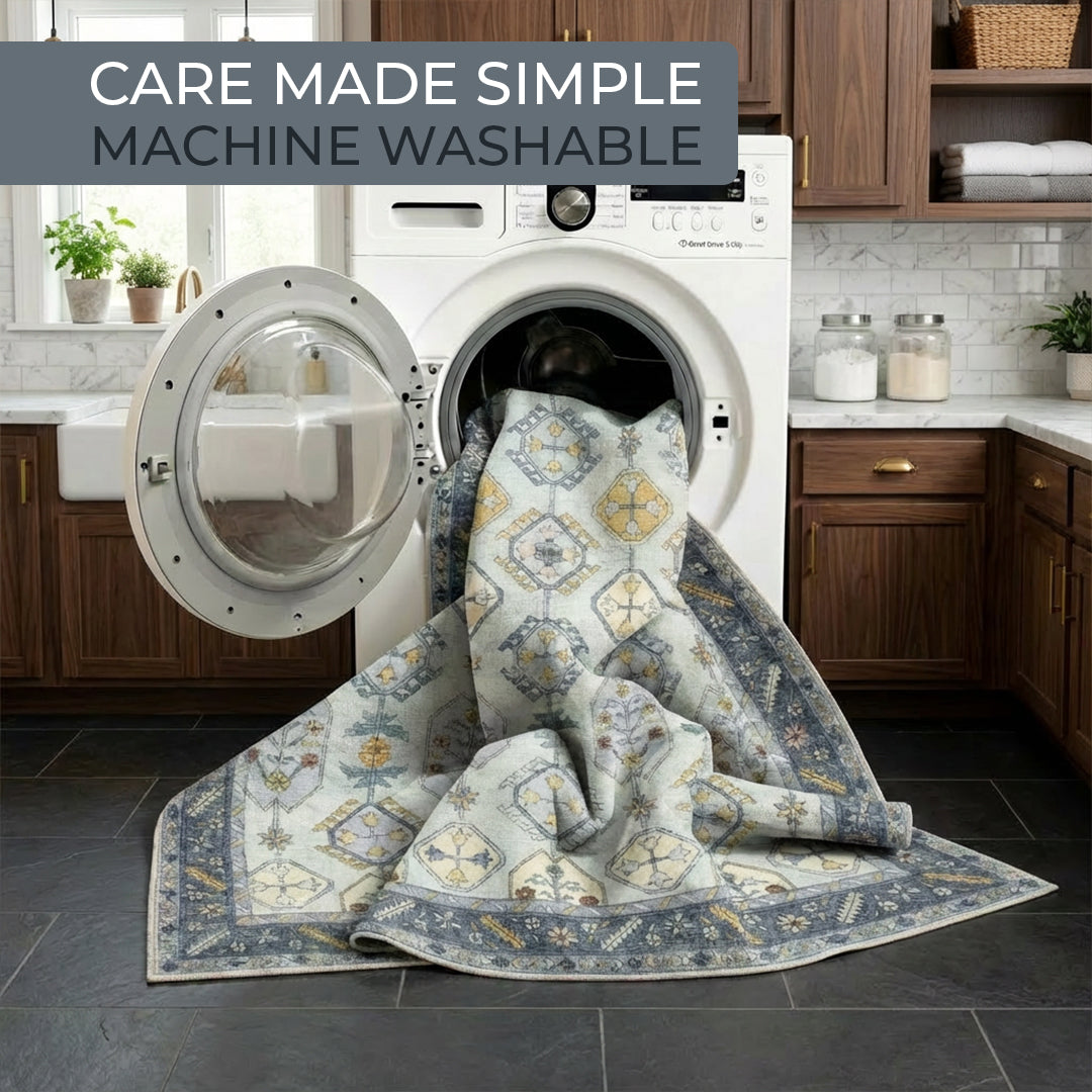 Muddy Mat Muddy Carpet Celeste Washable Area Rugs for Living Room, Bedroom & Dining Room – Modern Soft Low Pile Non Slip Carpet – Pet Friendly Waterproof Foldable Rugs for Home