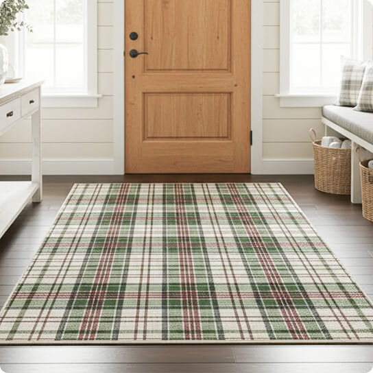 Muddy Mat Muddy Carpet Plaid Washable Area Rugs for Living Room, Bedroom & Dining Room – Modern Soft Low Pile Non Slip Carpet – Pet Friendly Waterproof Foldable Rugs for Home